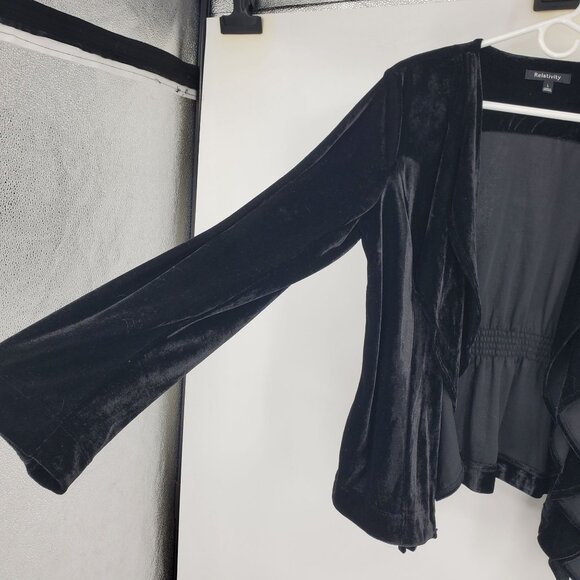 Relativity Black Velvet Waterfall Open Front Dark Fairy Winter Elegant Cardigan - Picture 6 of 9